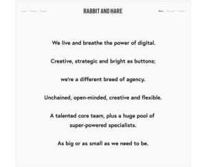 Rabbit and Hare – tone of voice and website copywriting by Jonathan Wilcock – Home page
