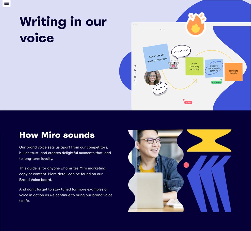 Miro – brand guidelines writing in our voice – Jonathan Wilcock Freelance Copywriter