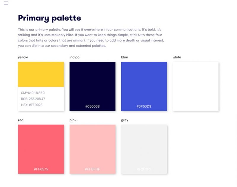 Miro – brand guidelines Primary Palette – Jonathan Wilcock Freelance Copywriter