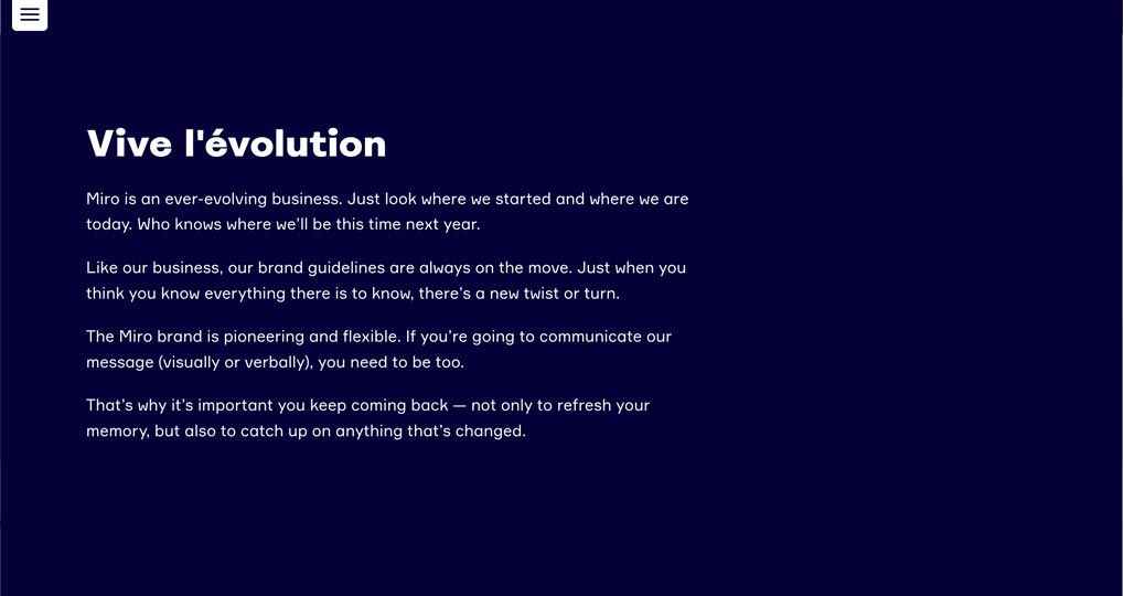 Miro – brand guidelines Vive l'évolution – Jonathan Wilcock Freelance Copywriter
