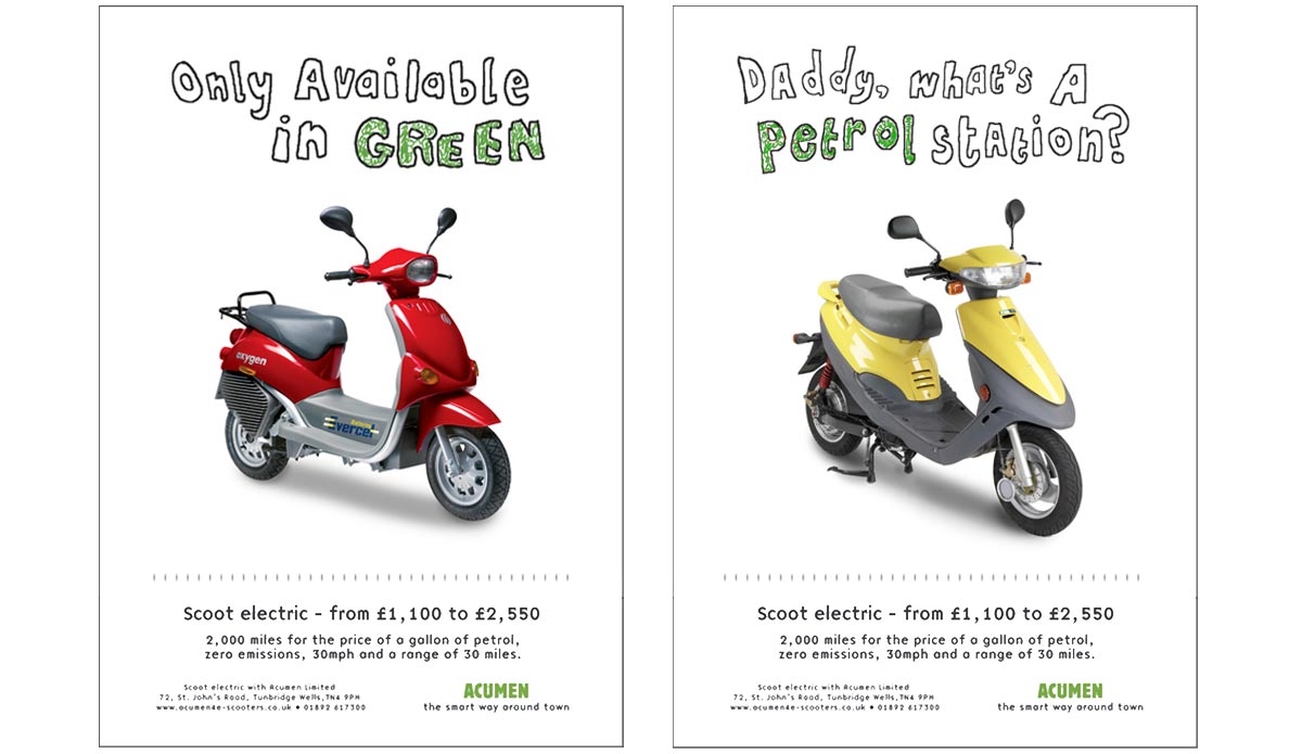 Scoot Electric, POS posters. Copywriting and Creative Direction, Jonathan Wilcock