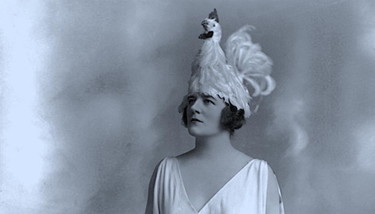 Old B&W photo of a woman with a chicken on her head – from the blog of Jonathan Wilcock