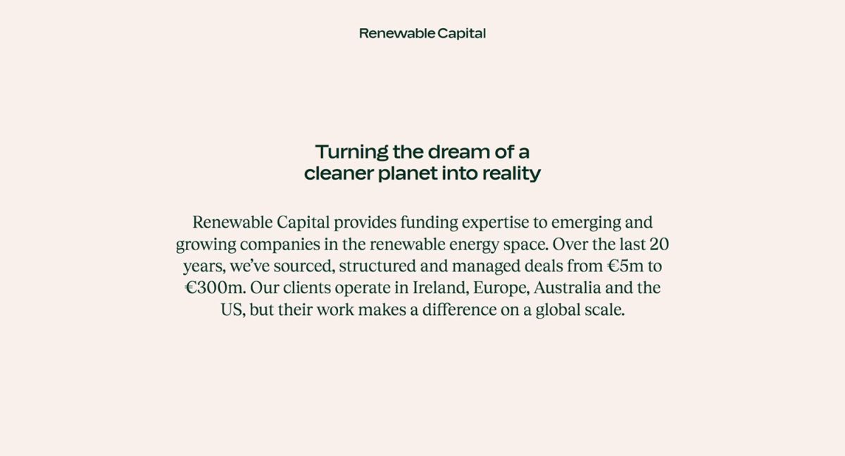 Renewable Capital 2 – brand tone of voice and web copy by Jonathan Wilcock
