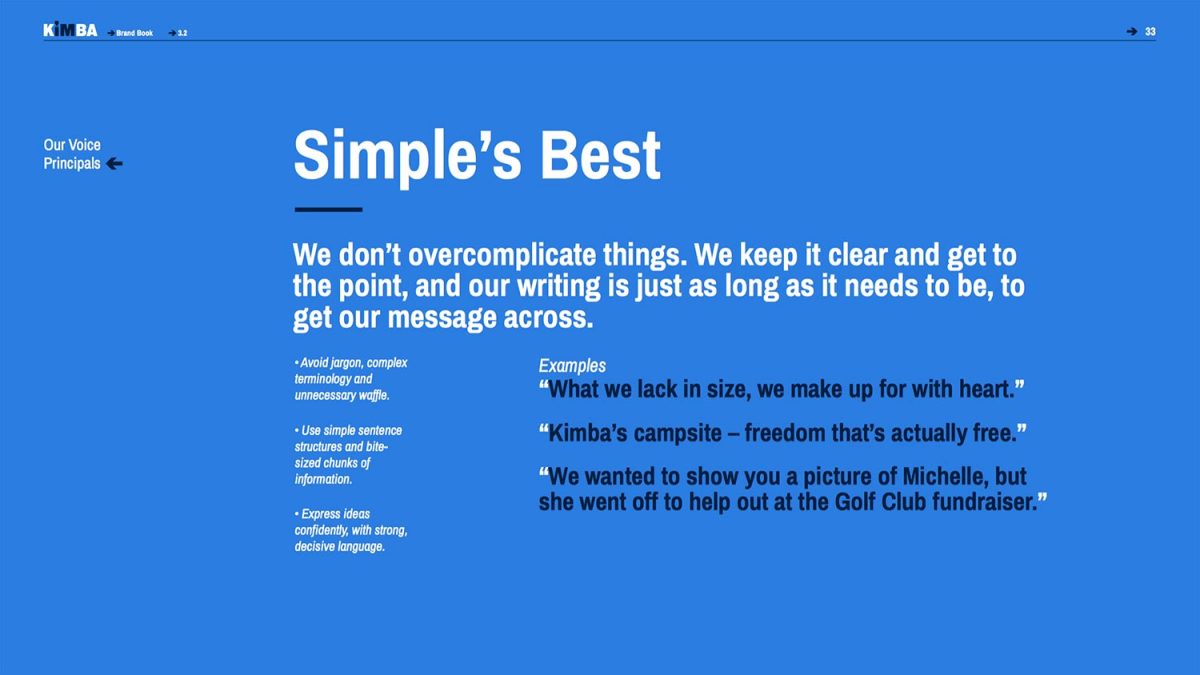 Kimba Brand Book – Brand language and messaging Simple's Best