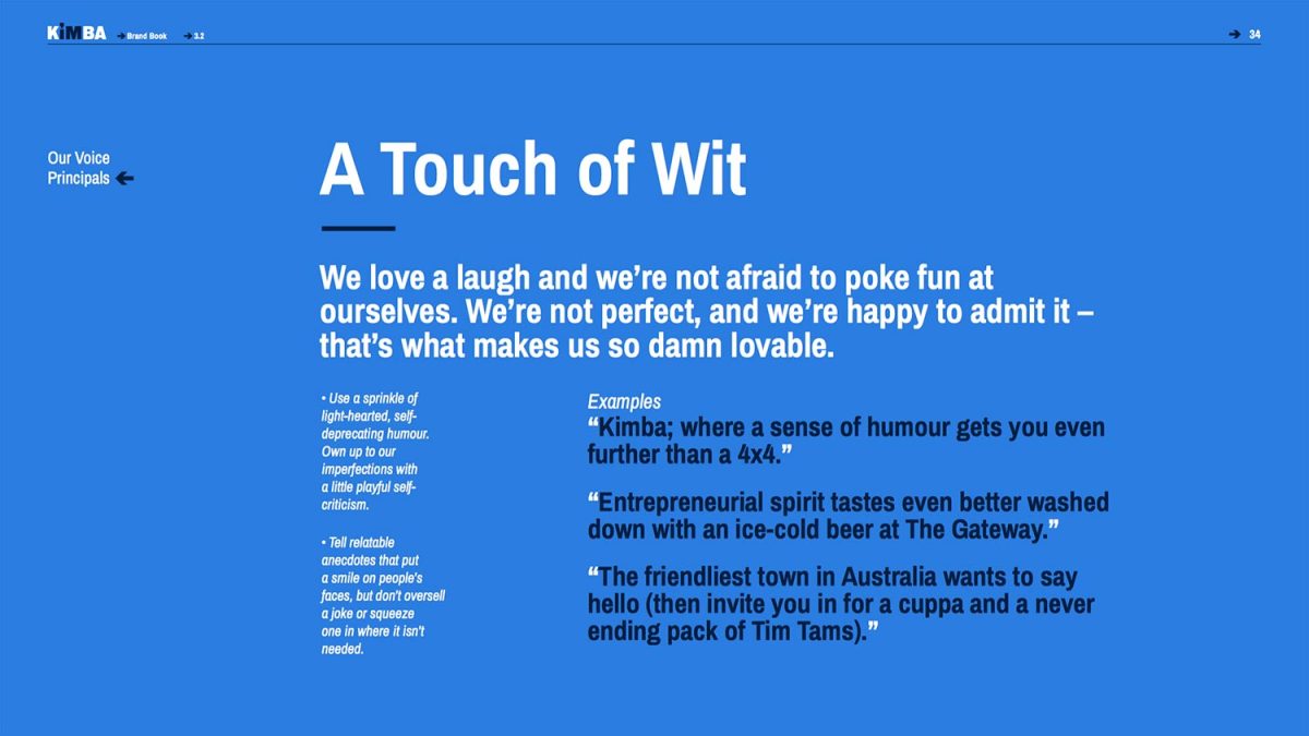 Kimba Brand Book – Brand language and messaging A Touch of Wit