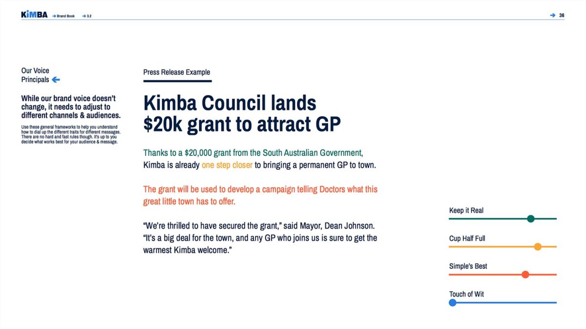 Kimba Brand Book – Brand language and messaging – press releas example