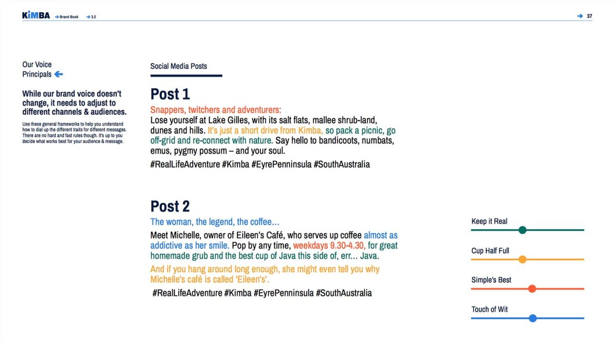 Kimba Brand Book – Brand language and messaging – example social media posts