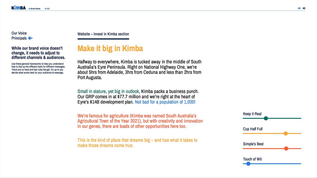 Kimba Brand Book – Brand language and messaging - example web page copy