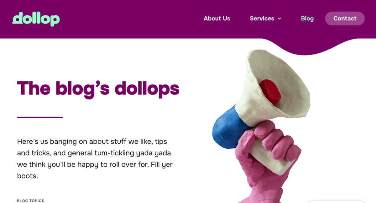 dollop Blog page – brand naming, Tone of Voice and Copywriting by Jonathan Wilcock