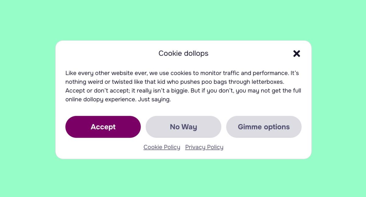 dollop Cookies statement – brand naming, Tone of Voice and Copywriting by Jonathan Wilcock