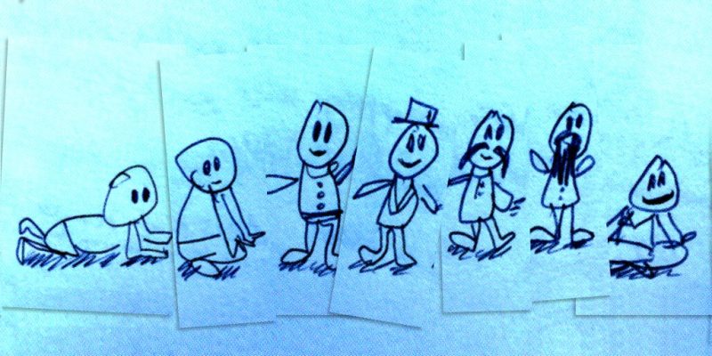 A terrible drawing dramatising the different stages a Copywriter goes through in their career.